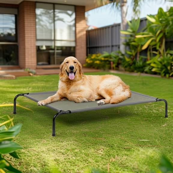 PetFurnishn 50" Cooling Elevated Dog Bed - Indoor Outdoor Raised Pet Bed Cot with Heavy-Duty Metal Frame, Breathable Mesh Fabric for Medium Portable Elevated Pet Bed for Camping & Home Use