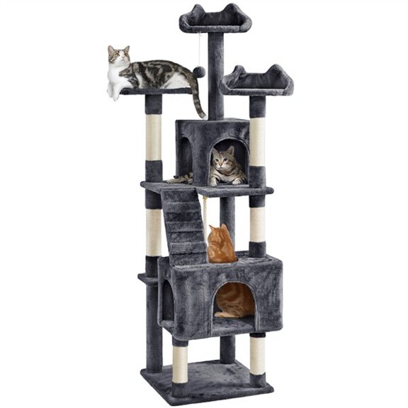 PetFurnishn 72'' Large Dark Gray Cat Tree Activity Centre - Kitten Climbing Tower with Sisal Scratching Post, Plush Condo & Platforms