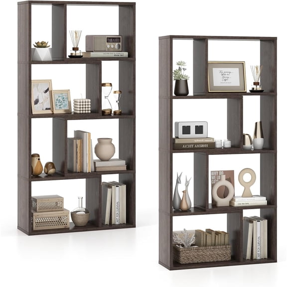PetFurnishn 8-Cube Geometric Bookshelf Set of 2, 4-Tier High Bookcase, 48" Modern Storage Organizer, Floor Standing Open Display Shelving, Wooden Storage Cabinet for Living Room, Bedroom, Study-Grey