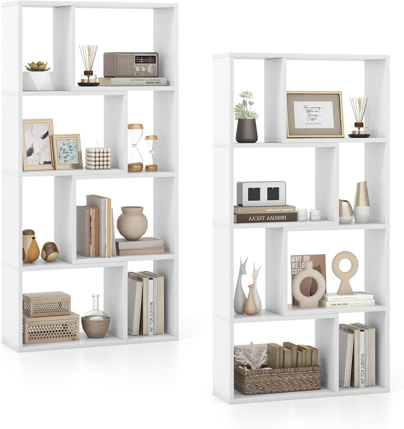 PetFurnishn 8-Cube Geometric Bookshelf Set of 2, 4-Tier High Bookcase ...