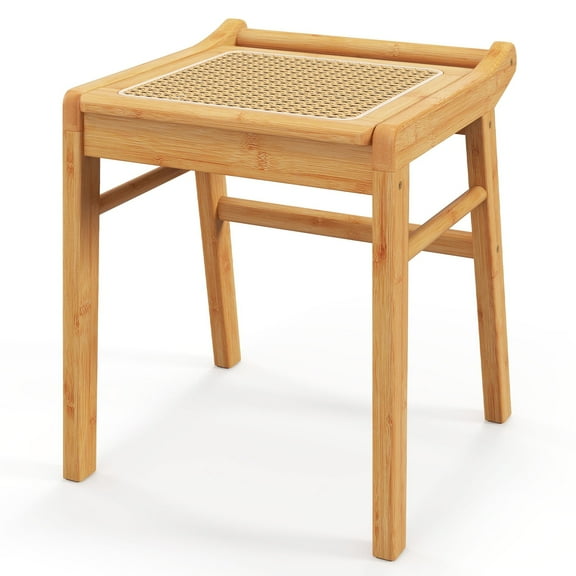 PetFurnishn Bamboo Vanity Stool Rattan Top Ottoman Footrest for Living Room Bedroom Natural