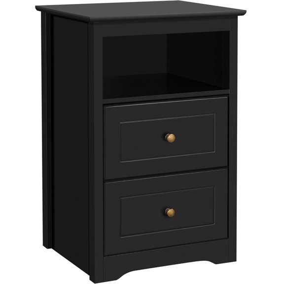 PetFurnishn Bedside Table Nightstand with 2 Drawers and Open Shelf Wood Sofa Side End Table, Material-MDF, Assembly Required, Department-Adults, Features-With Storage, Black
