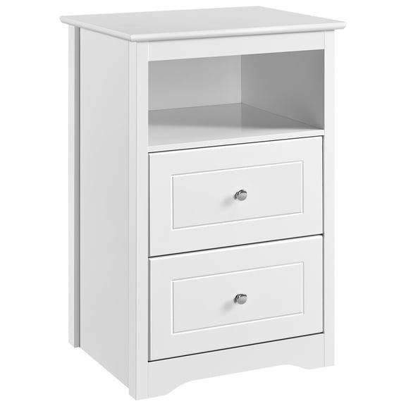 PetFurnishn Bedside Table Nightstand with 2 Drawers and Open Shelf Wood Sofa Side End Table, Material-MDF, Assembly Required, Department-Adults, Features-With Storage, White