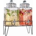 thumbnail image 1 of PetFurnishn Beverage Dispensers - Set of 2 Glass Drink Dispensers with Metel Wicker Stand - 1.5-Gallon Capacity - Perfect for Lemonade, Juice, Water, Iced Tea, Punch, 1 of 4