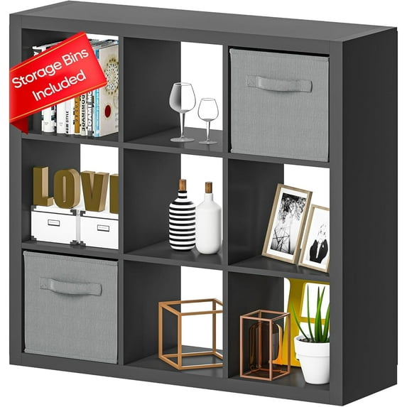 PetFurnishn Bookshelf 9-Cube Storage Organizer Sturdy Wooden Bookcase Open Book Shelf, Multifunctional Cubicle Rack for Storage & Display, Furniture for Living Room Bedroom Office, Black