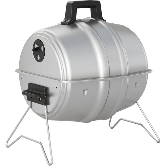 PetFurnishn Charcoal BBQ Grill, Portable Outdoor Barbecue with Durable Powder Coated Hood, 186 Square Inch Cooking Area, Silver