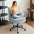 thumbnail image 1 of PetFurnishn Cloud Criss Cross Legged Chair,18" High Back Armless Home Office Desk Chair with Wheels,Wide Adjustable Comfy Padded Seat Task Computer Chair,Modern Swivel Makeup Vanity Chair,Fabric,Blue, 1 of 10