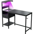 thumbnail image 1 of PetFurnishn Computer Gaming Desk with Power Outlet and LED Lights, Reversible Study Writing Table with Storage Shelves and USB Ports, PC Desk Home Office Workstation, Black, 1 of 9