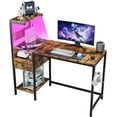 thumbnail image 1 of PetFurnishn Computer Gaming Desk with Power Outlet and LED Lights, Reversible Study Writing Table with Storage Shelves and USB Ports, PC Desk Home Office Workstation, Brown, 1 of 10