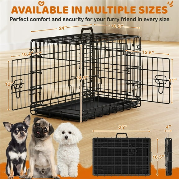 PetFurnishn Dog Crate - Double Door Dog Cage with Divider, Folding Pet Cage for Puppies to Adult Dogs, Secure & Portable Kennel for Training, Travel & Indoor Use​-24inch