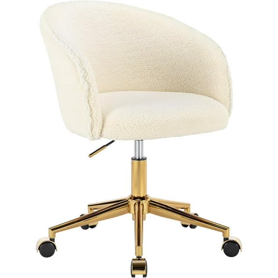 PetFurnishn Faux Fur Office Desk Chair, Comfy Fluffy Swivel Modern Leisure Armchair with Wheels, Upholstered Comfy Fuzzy Vanity Makeup Chair Height Adjustable for Teens Women Girls Elegant HomeOffice