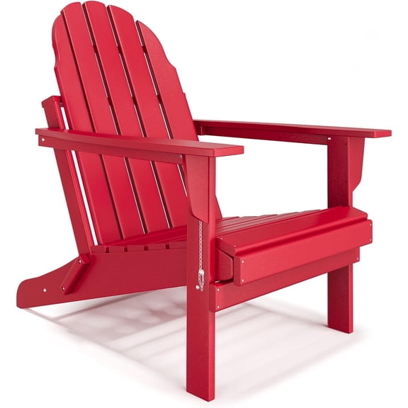 PetFurnishn Folding Adirondack Chair - Durable HDPE Poly Lumber All-Weather Resistant, Foldable Oversized Balcony Porch Patio Outdoor Chair for Lawn,Backyard, Deck, Garden,Camping -Red