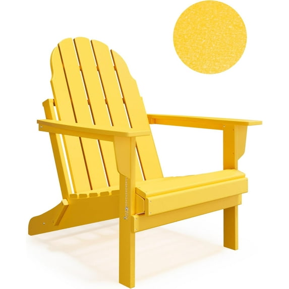 PetFurnishn Folding Adirondack Chair - Durable HDPE Poly Lumber All-Weather Resistant, Foldable Oversized Balcony Porch Patio Outdoor Chair for Lawn,Backyard, Deck, Garden,Camping -Yellow