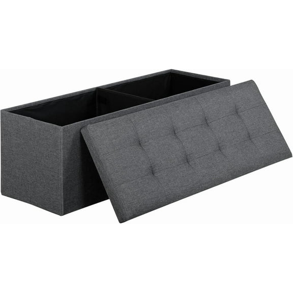 PetFurnishn Folding Storage Ottoman Bench Foot Rest Storage Chest,15 x 43 x 15 Inches End of Bed Bench with Divider for Living Room Bedroom Entryway, 660 lbs Load Capacity, Linen Fabric, Dark Grey