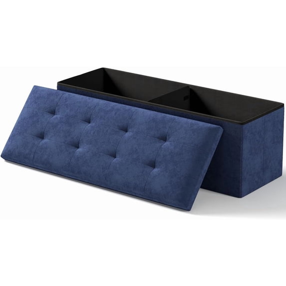 PetFurnishn Folding Storage Ottoman Bench, Multi-Functional Ottoman Foot Rest, End of Bed Bench, Storage Chest for Living Room, Bedroom, Hallway, Entryway, Holds Up to 700 lbs (Navy Blue, 43 Inches)