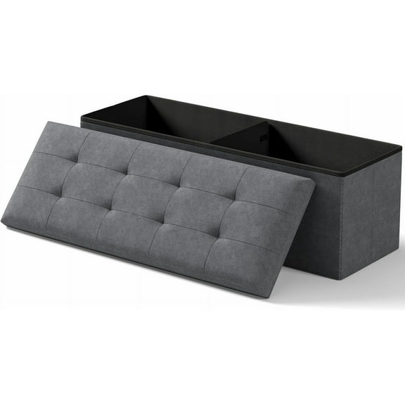 PetFurnishn Folding Storage Ottoman Bench, Multi-Functional Ottoman Foot Rest, End of Bed Bench, Storage Chest for Living Room, Bedroom, Hallway, Entryway, Holds Up to 700 lbs (Dark Gray, 43 Inches)