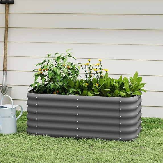 PetFurnishn Galvanized Raised Garden Bed, Outdoor Planter Bed, 4x2x1.5ft Metal Planter Box for Gardening and Planting,GD