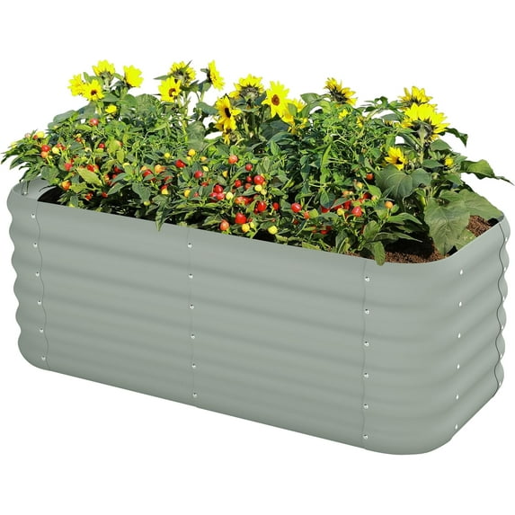 PetFurnishn Galvanized Raised Garden Bed, Outdoor Planter Bed, Metal Planter Box for Gardening and Planting,4x2x1.5ft, Light Green