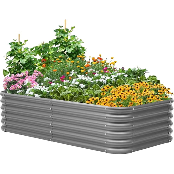 PetFurnishn Galvanized Raised Garden Bed, Outdoor Planter Bed, Metal Planter Box for Gardening and Planting,6x3x1.5ft, Dark Grey