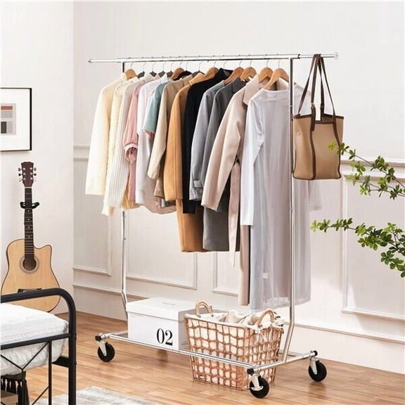 PetFurnishn Garment Rack Clothes Rack on Wheels Heavy Duty Clothing Rack for Hanging Clothes-Silver
