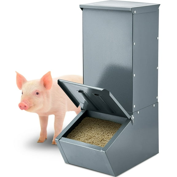 PetFurnishn Hog Feeder 2.2 Bushel Metal Double Door Pig Feeder Feeding up to 5 Hogs