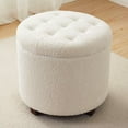 thumbnail image 1 of PetFurnishn  Home Decor Round Ottoman with Storage, Round Vanity Chair Stool Ottoman Pouf with Storage for Living Room and Bedroom, Boucle White, 1 of 7