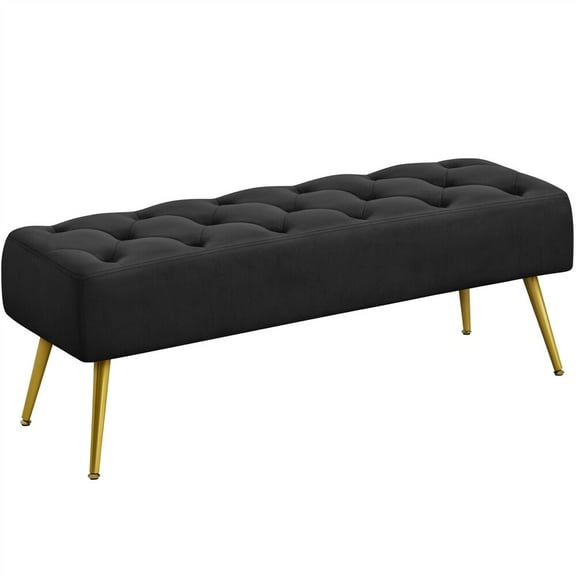 PetFurnishn Modern Ottoman Bench Velvet Footstool Bench Upholstered Footrest Stool Entryway, Materials-velvet/ lamb wool (ivory), foam, plywood, metal, 45 × 16 × 17"(L × W × H), Black