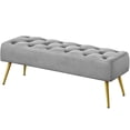 thumbnail image 1 of PetFurnishn Modern Ottoman Bench Velvet Footstool Bench Upholstered Footrest Stool Entryway, Materials-velvet/ lamb wool (ivory), foam, plywood, metal, 45 × 16 × 17"(L × W × H), Gray, 1 of 10