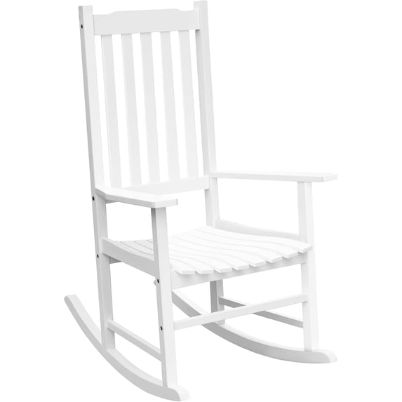 PetFurnishn Outdoor Rocking Chair Oversized Wooden Patio Chairs with Widened Armrest High Back Porch Rocker for Lawn, Garden, Backyard, Fire Pit (White)
