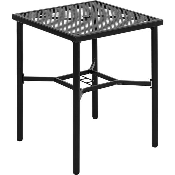 PetFurnishn Patio Bar Table with Umbrella Hole, Steel Metal Frame Bar Height Bistro Table, Outdoor Bar Table for Garden, Backyard, Patio and Poolside, Black