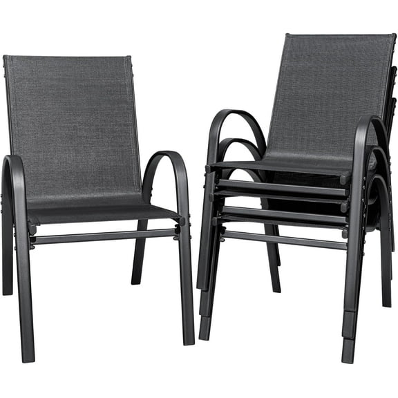 PetFurnishn Patio Chairs Teslin Stackable Outdoor Chairs Dining Chairs Set of 4 for Lawn Balcony Porch Outside (Black)