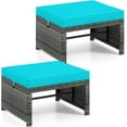 thumbnail image 1 of PetFurnishn Patio Ottomans Set of 2, PE Rattan Footstools with Removable Cushions & Metal Frame, Side Tables, Additional Seating, Outdoor Stools for Balcony, Backyard & Poolside (Turquoise), 1 of 10