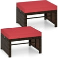 thumbnail image 1 of PetFurnishn Patio Ottomans Set of 2, PE Rattan Footstools with Removable Cushions & Metal Frame, Side Tables, Additional Seating, Outdoor Stools for Balcony, Backyard & Poolside (Brown & Red), 1 of 8