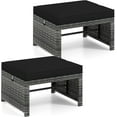 thumbnail image 1 of PetFurnishn Patio Ottomans Set of 2, PE Rattan Footstools with Removable Cushions & Metal Frame, Side Tables, Additional Seating, Outdoor Stools for Balcony, Backyard & Poolside (Black), 1 of 10