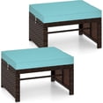thumbnail image 1 of PetFurnishn Patio Ottomans Set of 2, PE Rattan Footstools with Removable Cushions & Metal Frame, Side Tables, Additional Seating, Outdoor Stools for Balcony, Backyard & Poolside (Brown & Turquoise), 1 of 8