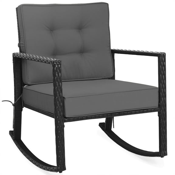 PetFurnishn Patio Rattan Rocker Chair Outdoor Glider Rocking Chair Cushion Lawn Grey