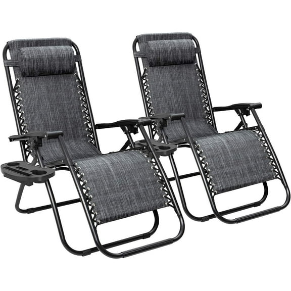 PetFurnishn Patio Zero Gravity Chair Outdoor Folding Lounge Chair Recliners Adjustable Lawn Lounge Chair with Pillow for Poolside, Yard and Camping (Grey)