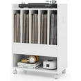 thumbnail image 1 of PetFurnishn  Record Player Table on Wheels, Turntable Stand with Pull-Out Drawer & Open Shelf, Rolling Storage Cabinet, Vinyl Record Display Rack Holds Up to 180 Albums,for Living Room Study(White), 1 of 9