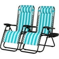 thumbnail image 1 of PetFurnishn  Set of 2 Relaxing Recliners Patio Chairs Adjustable Steel Mesh Zero Gravity Lounge Chair Beach Chairs with Pillow and Cup Holder (Light Blue Stripe), 1 of 9