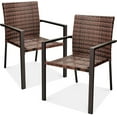 thumbnail image 1 of PetFurnishn Set of 2 Stackable Outdoor Wicker Dining Chairs All-Weather Firepit Armchair w/Armrests, Steel Frame for Patio, Deck, Garden, Yard - Light Brown, 1 of 8