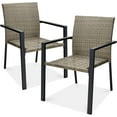 thumbnail image 1 of PetFurnishn Set of 2 Stackable Outdoor Wicker Dining Chairs All-Weather Firepit Armchair w/Armrests, Steel Frame for Patio, Deck, Garden, Yard - Taupe, 1 of 8
