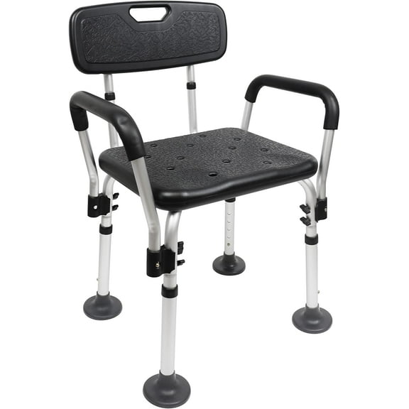 PetFurnishn Shower Chair with Arms, Adjustable for Elderly, Bathtub Adults, Black, Free Assembly