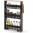 thumbnail image 1 of PetFurnishn Slim Rolling Storage Cart, 4-Tier Rolling Utility Cart, Wood Kitchen Storage Cart with Handle & Wheels, Narrow Rolling Shelving Unit for Kitchen Bathroom Laundry Small Places (Dark), 1 of 9