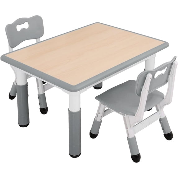 PetFurnishn Table and Chairs Set, Height Adjustable Study Table and Chairs, Arts & Crafts Table, Activity Table, Preschool Furniture, Maple Top With Grey Border