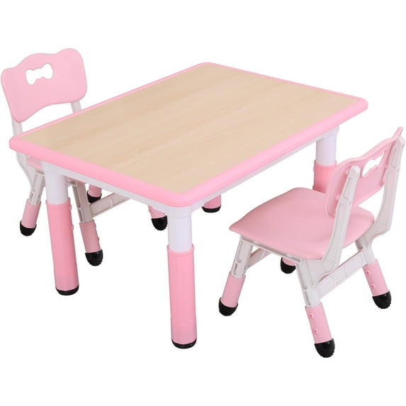 PetFurnishn Table and Chairs Set, Height Adjustable Study Table and Chairs, Arts & Crafts Table, Activity Table, Preschool Furniture, Maple Top With Pink Border