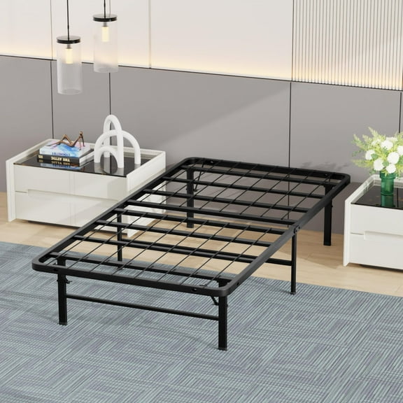PetFurnishn Twin Bed Frame Metal Platform Bed Frame Twin Size 14 Inch Mattress Foundation Box Spring Replacement Heavy Duty Steel Slat Easy Assembly Noise-Free,Black