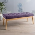 thumbnail image 1 of PetFurnishn Upholstered Long Bench Fabric Button-Tufted Bedroom Bench with Birch Wood Legs Mid-Century Modern Entryway Window Bench with Padded Seat, Purple, 1 of 8