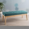 thumbnail image 1 of PetFurnishn Upholstered Long Bench Fabric Button-Tufted Bedroom Bench with Birch Wood Legs Mid-Century Modern Entryway Window Bench with Padded Seat, Teal, 1 of 7