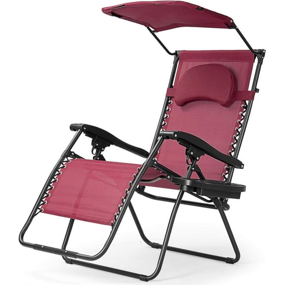 PetFurnishn Zero Gravity Lounge Chair Folding Patio Recliner for Outdoor Beach Patio Poolside, Wine