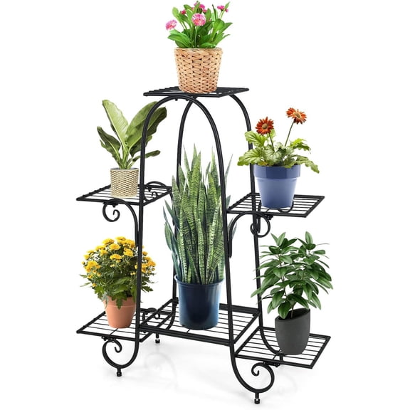 PetFurnishn6-Tier Plant Stand Indoor, Metal Flower Pot Holder with Adjustable Foot Pads, Slatted Support Panel &Elevated Base Tall Plant Shelf Display Rack for Garden Patio Balcony Corner Living Room